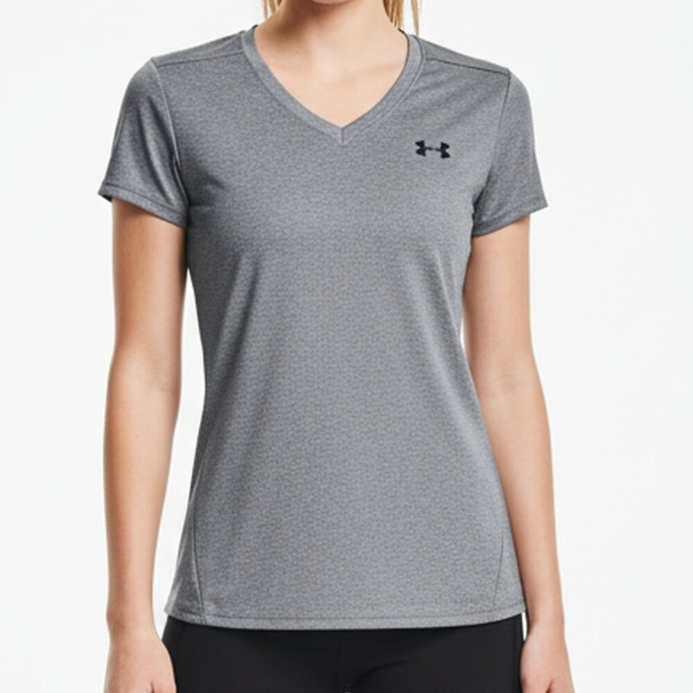 Under Armour HeatGear V-Neck Athletic Tee – Women’s Small – Gray